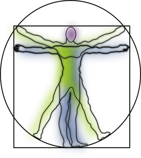 Medizinisches Symbol, Mensch dargestellt im Keis und im Quadrat stehend