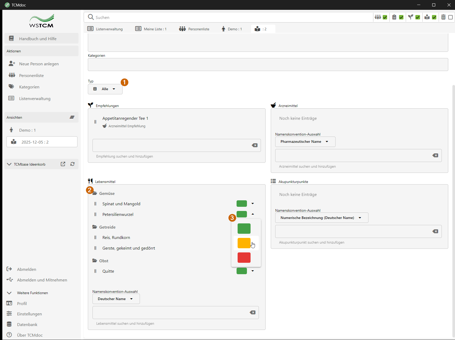 Rechercheblatt - Gruppierung und Farben