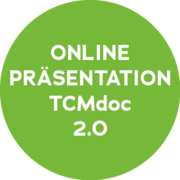 Button Grün auf Weiß mit dem Text "Online Präsentation TCMdoc 2.0"